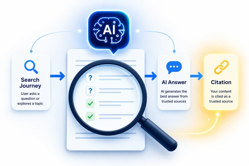 AI search journey from user query to answer with content citation