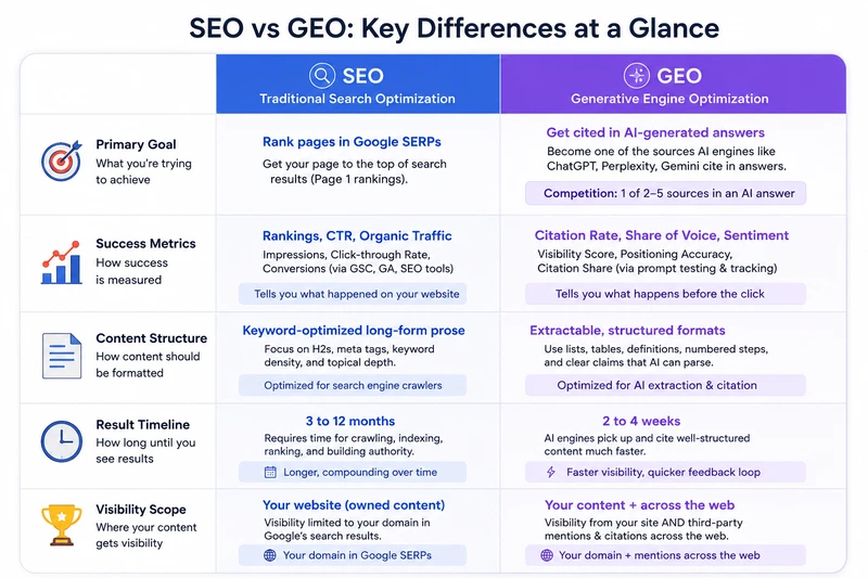 Traditional search results versus AI-generated answer citing multiple sources